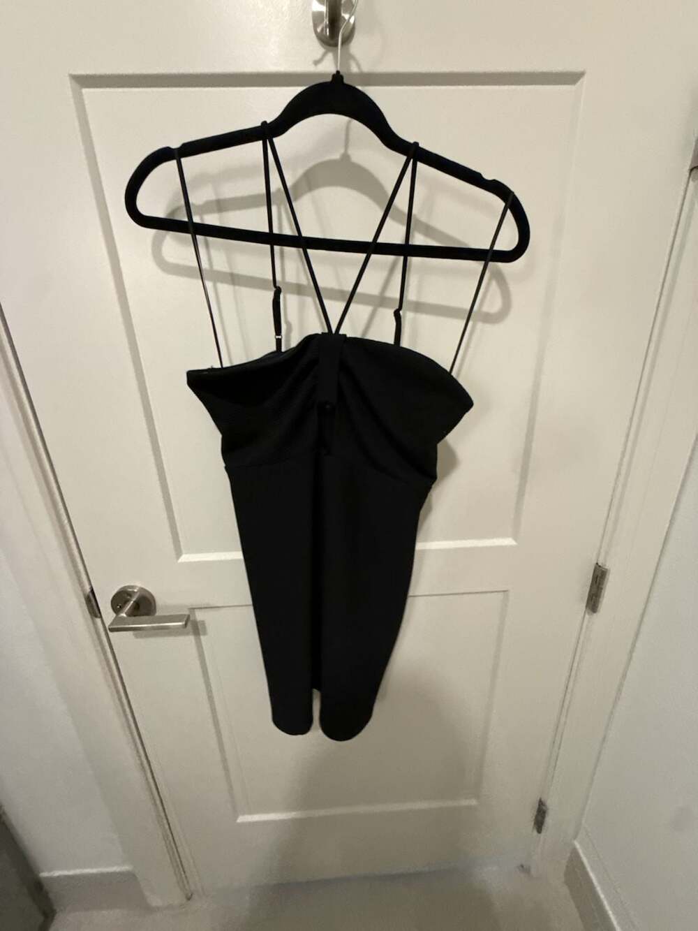 Express Black Halter Mini Dress with Twisted Front and Cross Straps Size S